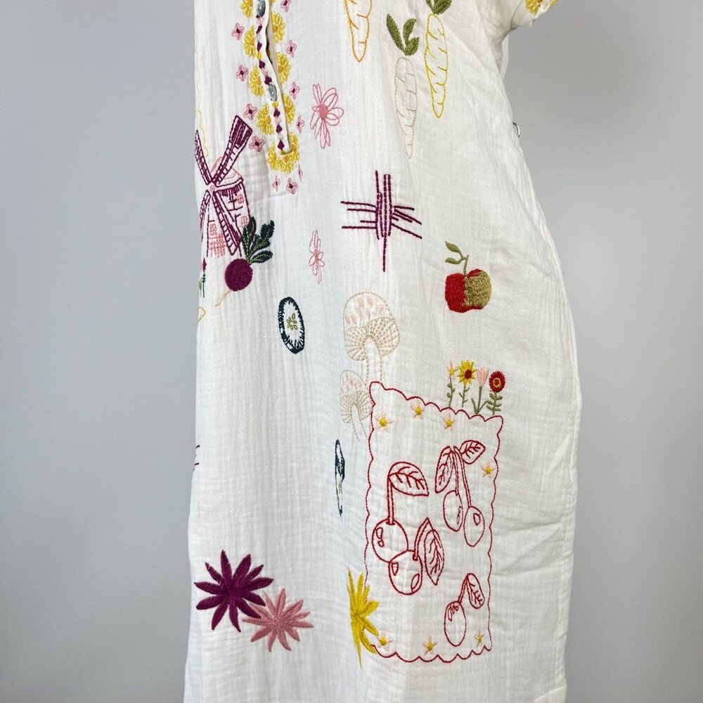 NWOT Johnny Was Women's Embroidered Linen Cotton Mini Dress White Size L Pocket - Picture 7 of 15